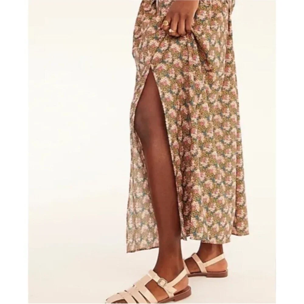 J.CREW Collection Ratti Prism Floral Print Cotton Skirt Sz XL Midi Lined Slit